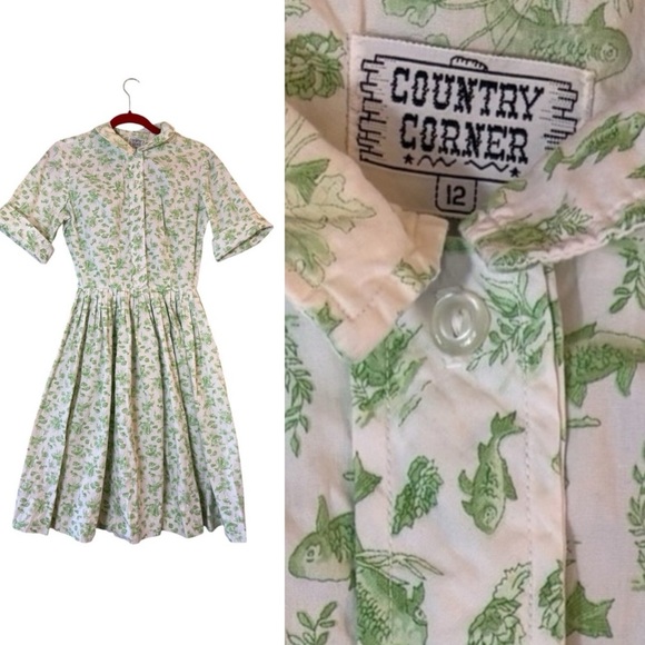 Vintage Country Corner Green Botanical Print Button-Up Dress - Picture 2 of 13